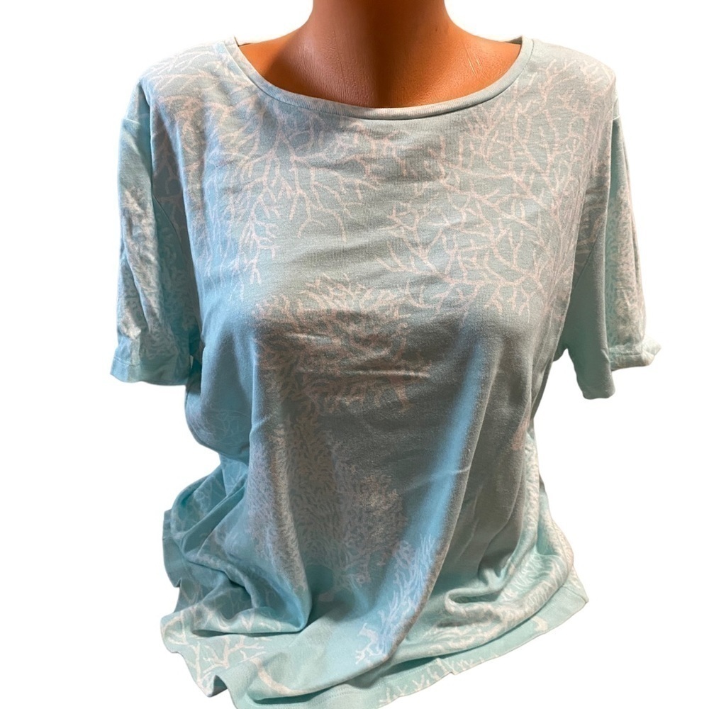 Talbots Women’s Plus Size 1X Blue and White Nautical Ribbed Short Sleeved Top